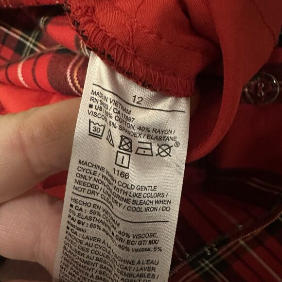 Old Navy Pixie Skinny Ankle Dress Pants Womens 12 Red Plaid Stretch NEW Tartan - Picture 9 of 11